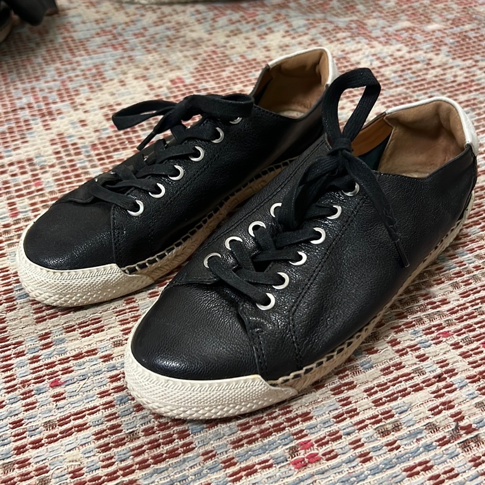 Franco Sarto Black Leather Espadrille Sneakers - Size: 8